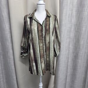 Counterparts Olive, Brown & Cream Striped Tunic Top